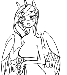 Size: 504x568 | Tagged: safe, artist:costly, princess cadance, human, g4, eared humanization, horn, horned humanization, humanized, monochrome, solo, winged humanization