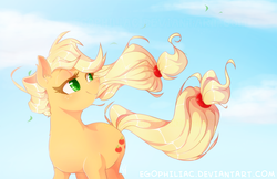 Size: 1280x828 | Tagged: safe, artist:egophiliac, applejack, earth pony, pony, g4, female, solo, windswept mane