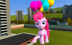 Size: 1280x800 | Tagged: safe, artist:hano, pinkie pie, g4, 3d, balloon, female, flying, gmod, smiling, then watch her balloons lift her up to the sky
