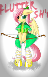 Size: 707x1131 | Tagged: safe, artist:silver723, fluttershy, pony, g4, archer, bipedal, bow, bow (weapon), clothes, female, solo