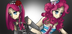 Size: 667x320 | Tagged: safe, artist:rubi-one-chan, pinkie pie, human, g4, duality, duo, humanized, pinkamena diane pie