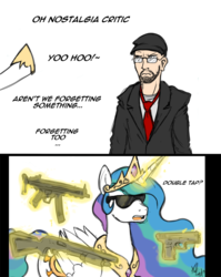 Size: 1000x1257 | Tagged: safe, artist:darkstarchan, princess celestia, g4, doug walker, glasses, gun, nostalgia critic