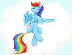 Size: 1200x925 | Tagged: safe, artist:justpony, rainbow dash, pegasus, pony, g4, cloud, on a cloud, sleeping, sleeping on a cloud, solo