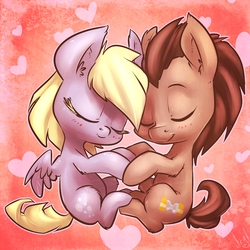 Size: 1554x1555 | Tagged: safe, artist:atryl, derpy hooves, doctor whooves, time turner, pegasus, pony, g4, blushing, chibi, cute, derpabetes, doctorbetes, female, male, mare, ship:doctorderpy, shipping, stallion, straight