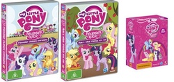 Size: 445x210 | Tagged: safe, apple bloom, applejack, fluttershy, pinkie pie, rainbow dash, rarity, spike, twilight sparkle, g4, cardboard twilight, dvd, madman entertainment, mane six opening poses, my little pony logo, my little pony: friendship is magic logo, region 4 dvds, stock vector