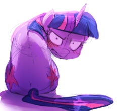 Size: 232x220 | Tagged: source needed, useless source url, safe, artist:sunibee, twilight sparkle, pony, unicorn, g4, angry, back, blushing, both cutie marks, death stare, faic, female, frown, glare, grumpy, grumpy twilight, looking at you, looking back, mare, sitting, solo, unicorn twilight, wide eyes