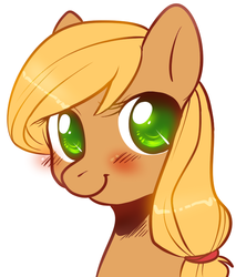 Size: 579x678 | Tagged: safe, artist:vella, applejack, earth pony, pony, g4, blushing, female, looking at you, portrait, simple background, solo