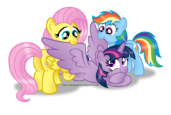 Size: 1024x687 | Tagged: safe, artist:aleximusprime, fluttershy, rainbow dash, twilight sparkle, alicorn, pegasus, pony, g4, female, mare, preening, simple background, transparent background, twilight sparkle (alicorn)