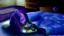 Size: 1920x1080 | Tagged: safe, artist:m_d_quill, smarty pants, twilight sparkle, g4, filly, sleeping