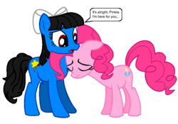 Size: 799x558 | Tagged: safe, artist:magic-kristina-kw, pinkie pie, oc, earth pony, pony, g4, bow, comforting, female, hair bow, mare