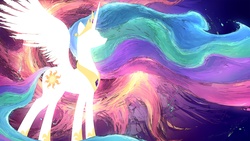 Size: 2560x1440 | Tagged: safe, artist:genjilim, princess celestia, alicorn, pony, g4, female, mare, silhouette, solo, spread wings, wallpaper, wings