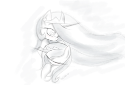 Size: 2048x1403 | Tagged: safe, artist:tediz-leader, princess celestia, princess luna, alicorn, pony, g4, blushing, looking down, monochrome, royal sisters, simple background, sisters, sketch, white background