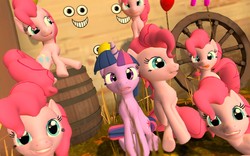 Size: 1280x800 | Tagged: safe, artist:hano, pinkie pie, twilight sparkle, g4, 3d, balloon, clone, female, fun fun fun, gmod, looking at you, pinkie clone