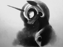 Size: 1366x1025 | Tagged: safe, artist:murphylaw4me, nightmare moon, alicorn, pony, g4, bust, female, grayscale, monochrome, portrait, profile, solo, traditional art