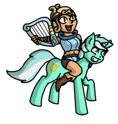 Size: 601x628 | Tagged: safe, artist:markthecat, lyra heartstrings, human, pony, unicorn, g4, crossover, duo, harmoknight, humans riding ponies, nintendo, riding, simple background, transparent background