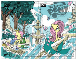Size: 728x566 | Tagged: safe, idw, fluttershy, butterfly, frog, mermaid, g4, g5, micro-series #4, my little pony micro-series, castle, comic cover, cover, the frog prince, the little mermaid, the princess and the frog