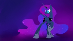 Size: 1920x1080 | Tagged: safe, artist:underpable, princess luna, alicorn, pony, g4, crown, female, gradient background, jewelry, no pupils, raised hoof, regalia, solo