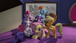 Size: 1366x768 | Tagged: dead source, safe, artist:therr1212, applejack, fluttershy, pinkie pie, rainbow dash, rarity, twilight sparkle, g4, 3d, gmod, group photo, mane six, mane six opening poses