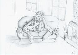 Size: 2338x1654 | Tagged: safe, artist:thadis, twilight sparkle, oc, g4, blanket, canon x oc, female, fireplace, hug, male, shipping, straight, traditional art