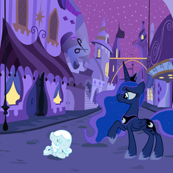 Size: 1280x1280 | Tagged: dead source, safe, artist:aetherlordignus, princess luna, oc, oc:snowdrop, alicorn, pegasus, pony, g4, baby, baby pony, cute, snowbetes, this will end in timeline distortion