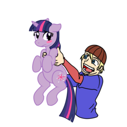 Size: 1500x1500 | Tagged: safe, artist:jinglesrasco, twilight sparkle, human, pony, g4, blushing, cute, floppy ears, frown, holding, holding a pony, open mouth, simple background, smiling, transparent background