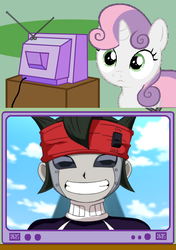 Size: 564x800 | Tagged: safe, sweetie belle, pony, robot, robot pony, unicorn, g4, endou mamoru, exploitable meme, female, filly, foal, horn, inazuma eleven, inazuma eleven go, inazuma eleven go chrono stone, mecha endou, sweetie bot, tv meme