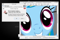 Size: 976x653 | Tagged: safe, artist:flutterguy317, rainbow dash, pony, g4, gimp, microsoft windows, scaling warning message, too big, wilber, windows 8