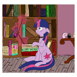 Size: 450x450 | Tagged: safe, artist:vincent-kisaragi, twilight sparkle, g4, book, collar, inkwell, library, raised hoof, sitting