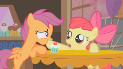Size: 1920x1080 | Tagged: safe, screencap, apple bloom, scootaloo, call of the cutie, g4, hoof in mouth, hoofbloom
