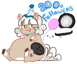 Size: 600x500 | Tagged: safe, artist:mt, oc, oc only, oc:double stuf, food pony, original species, balloon, chubby, fat, followers, hat, oreo, party hat, solo, tumblr