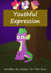 Size: 1024x1469 | Tagged: safe, artist:taco-bandit, apple bloom, scootaloo, spike, sweetie belle, fanfic:youthful expression, g4, fanfic, fanfic art, female, love square, male, ship:spikebelle, ship:spikebloom, shipping, straight