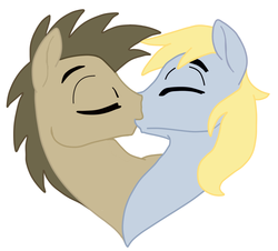 Size: 920x831 | Tagged: safe, artist:cloud racer, artist:quartz-poker, edit, derpy hooves, doctor whooves, time turner, earth pony, pony, g4, colored, dopey hooves, duo, gay, half r63 shipping, kiss on the lips, kissing, male, rule 63, ship:dopeydoctor, shipping, stallion