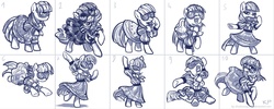 Size: 1750x700 | Tagged: safe, artist:kp-shadowsquirrel, photo finish, earth pony, pony, g4, female, monochrome, sketch, sketch dump, solo