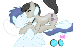 Size: 1882x1205 | Tagged: dead source, safe, artist:sct-trigger1221, octavia melody, soarin', earth pony, pegasus, pony, g4, duo, eyes closed, female, holding head, kiss on the lips, kissing, male, mare, shipping, simple background, soartavia, stallion, straight, white background
