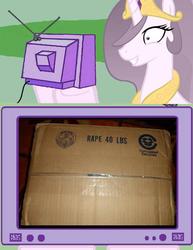 Size: 578x750 | Tagged: safe, princess celestia, princess molestia, g4, box, exploitable meme, meme, tv meme