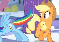 Size: 648x467 | Tagged: safe, screencap, applejack, rainbow dash, g4, the crystal empire, out of context