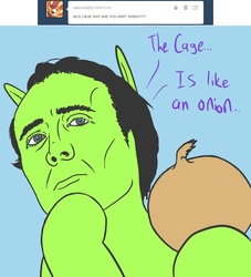 Size: 1000x1102 | Tagged: safe, ogre, april fools, food, hate mail for twist, nicolas cage, onion, ponified, shrek