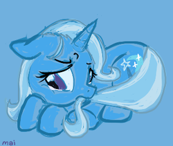 Size: 318x269 | Tagged: safe, artist:icesprinkles, trixie, pony, unicorn, g4, blue background, crying, female, floppy ears, looking at you, mare, sad, simple background, solo, tail bite, the sad and depressive trixie