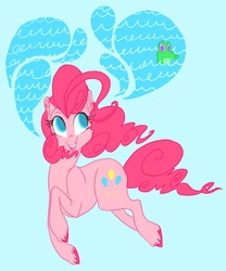 Size: 800x963 | Tagged: safe, artist:deepfriedrainbows, gummy, pinkie pie, g4, ear fluff, jumping, speech bubble, unshorn fetlocks