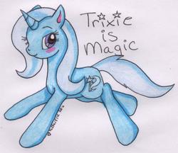 Size: 464x400 | Tagged: safe, artist:littlemisskate, trixie, pony, unicorn, g4, female, mare, simple background, smiling, solo, traditional art, white background