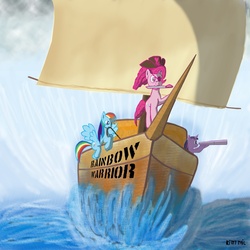 Size: 2000x2000 | Tagged: safe, artist:cheshiresdesires, pinkie pie, rainbow dash, twilight sparkle, g4, boat, pinkie pirate, pirate, pirate pinkie pie, ship