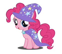 Size: 1040x909 | Tagged: safe, artist:shoeshine, edit, pinkie pie, trixie, g4, accessory swap, cape, clothes, filly, hat, trixie's cape, trixie's hat