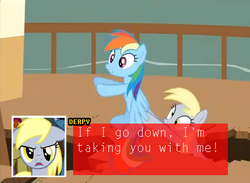 Size: 475x348 | Tagged: safe, edit, edited screencap, screencap, derpy hooves, rainbow dash, pegasus, pony, g4, the last roundup, butt touch, female, hoof on butt, mare, nintendo, star fox