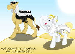 Size: 2000x1450 | Tagged: safe, artist:adminindisguise, camel, duo, lawrence of arabia, ponified