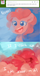 Size: 651x1235 | Tagged: dead source, safe, artist:dhui, pinkie pie, g4, cloud, cloudy, cotton candy, cotton candy cloud, food, sleeping, tired pie