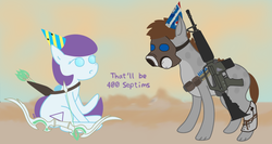 Size: 1280x683 | Tagged: safe, artist:applehats, hyena, pegasus, pony, ar-15, ask, fallout, gun, pepsi, sturmyena, the elder scrolls