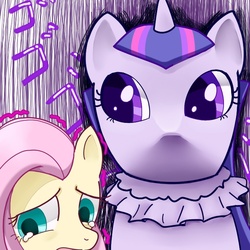 Size: 700x700 | Tagged: safe, artist:nyankamedon, fluttershy, twilight sparkle, g4, costume, japanese, parody, pixiv, twidayo, wat