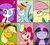 Size: 1031x930 | Tagged: safe, artist:footsam, applejack, fluttershy, pinkie pie, rainbow dash, rarity, twilight sparkle, earth pony, pegasus, pony, skunk, unicorn, g4, balloon, cartoony, female, group, mane six, mare, pixiv, sextet