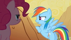 Size: 1280x720 | Tagged: safe, screencap, pinkie pie, rainbow dash, pony, g4, butt, female, lidded eyes, mare, out of context, plot