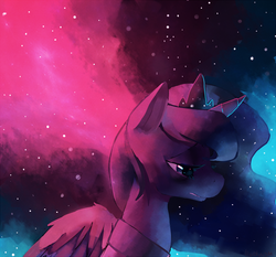 Size: 1060x990 | Tagged: safe, artist:mewball, princess luna, pony, g4, female, sad, solo, space